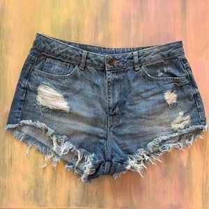 Divided High Leg Distressed Denim Shorts Size 12